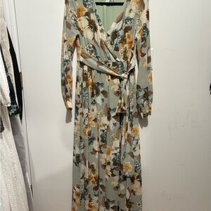 Elegant Floral Long Sleeve Maxi Dress